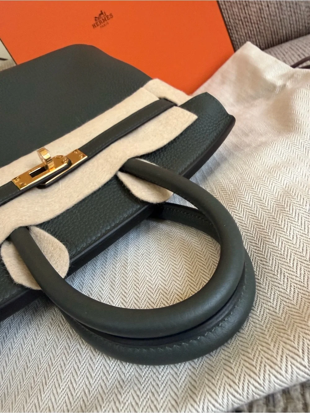 NEW w/ Receipt  HERMÈS Vert Fonce GHW Birkin 25 Togo Retourne , Stamp G-2026